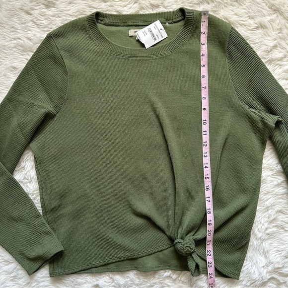 Madewell Top Elwood Knot Front Long Sleeve Jacquard Palm Tree Green XXL NWOT - Picture 12 of 13
